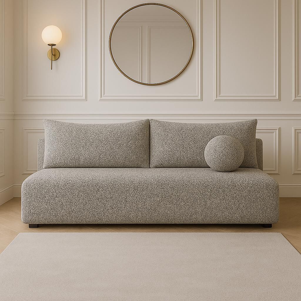 Sofa LUNO mit Schlaffunktion Creme – Moderne puente Creme Beige sofa für Ihr Wohnzimmer, Schlaffläche: 204×144 cm