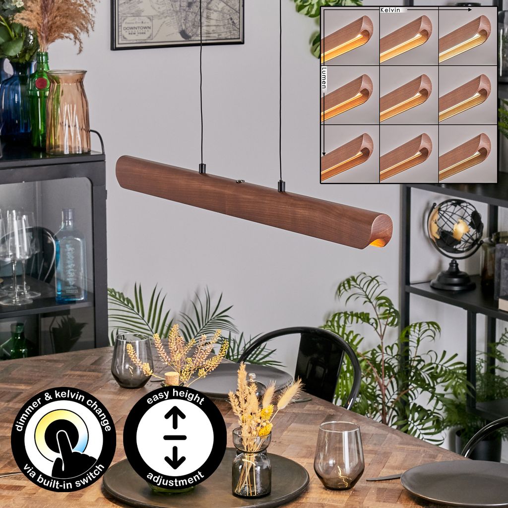 Frattamaggiore dimmbare Pendellampe aus Metall/Holz/Kunststoff in Schwarz/Dunkelbraun