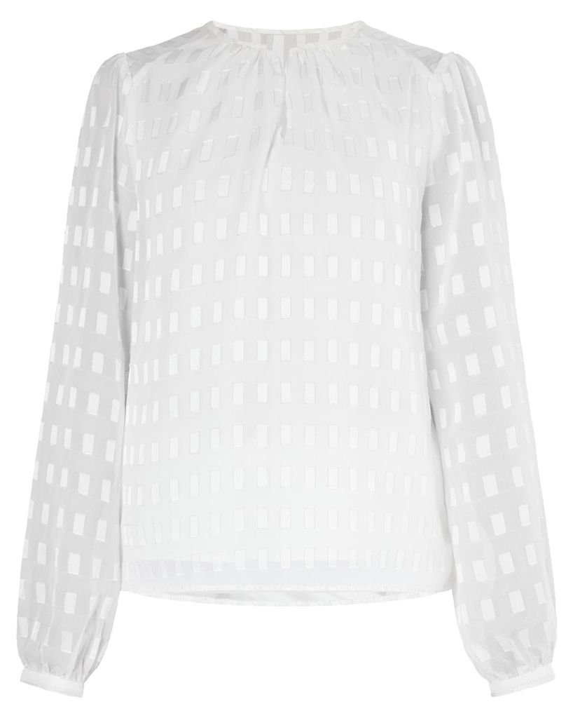 Damen Bluse mit Druckmuster und langen transparenten Ärmeln, Weiss, Größe S