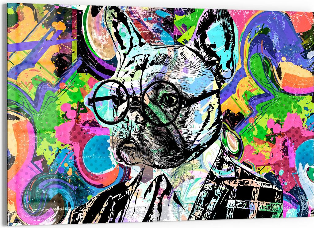 DEQORI Glasbild Echtglas 90x60 cm 'Hund als Anzugträger' Wandbild Bild modern Deko