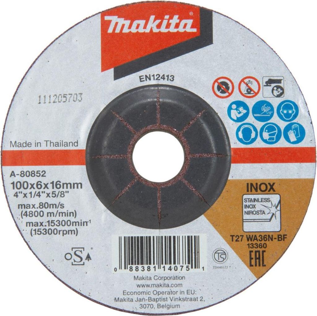 Makita disque à ébarber 1 pc. - 100 mm - 16,00 mm - 6,0 mm Image du produit 