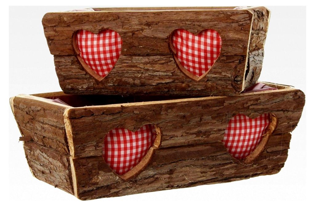 Herz Blumenkästen, eckige Pflanzkästen im 2er Set mit Herz 24 x 13 x 10 cm, 30 x 18 x 12 cm
