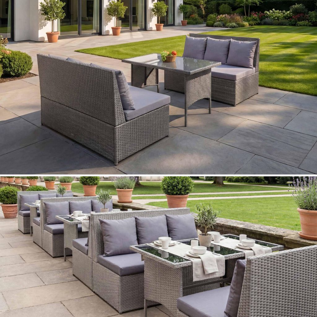 Poly-Rattan Garnitur MCW-G16, Garten-/Lounge-Set Sitzgruppe, Gastronomie 2x2er Sofa Tisch grau, Kissen dunkelgrau