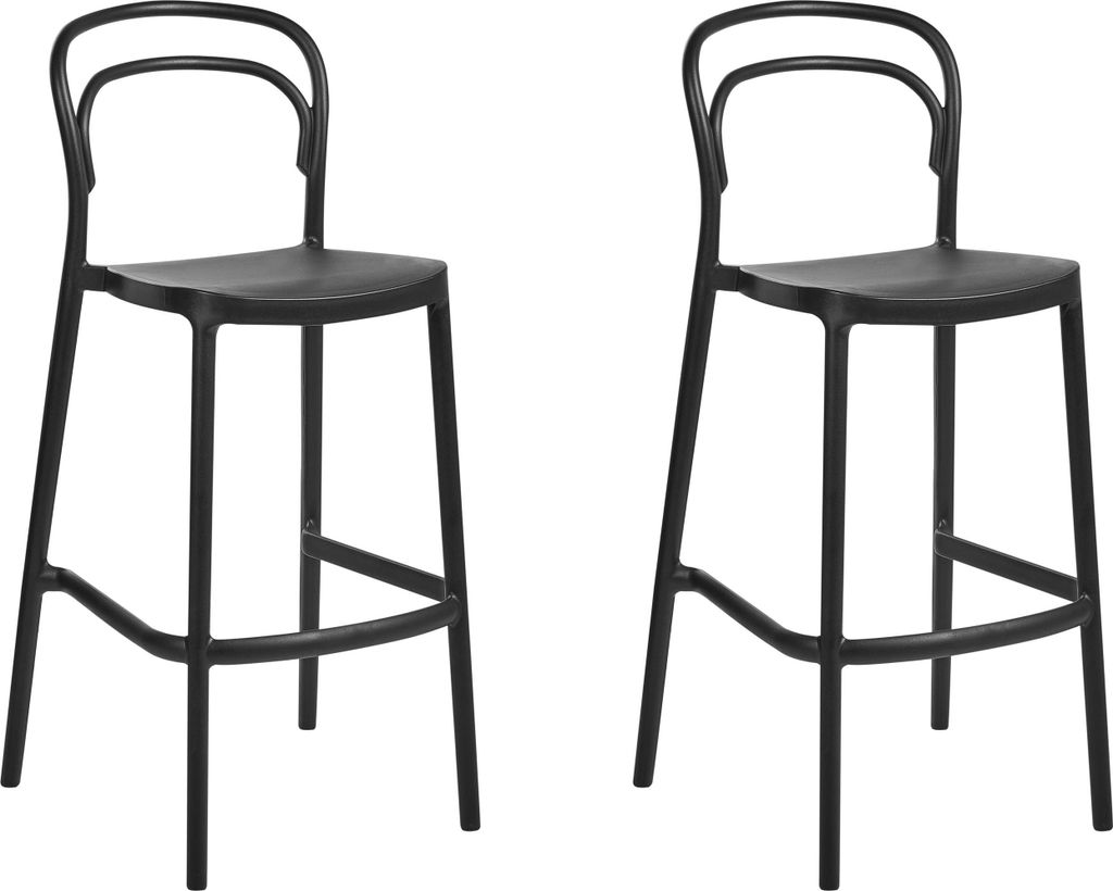 BELIANI Garten Barstühle 2er Set Schwarz Kunststoff Wetterfest Indoor Outdoor Modernes Design Minimalistischer Stil Barhocker