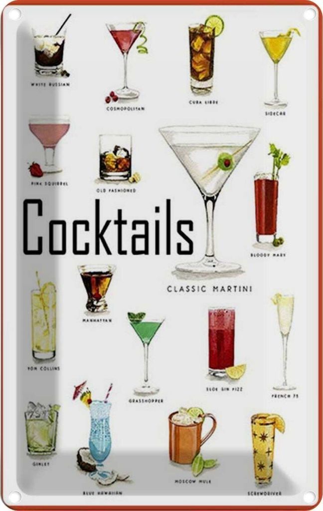 vianmo Blechschild 30x20 cm Cocktails cuba libre Martini