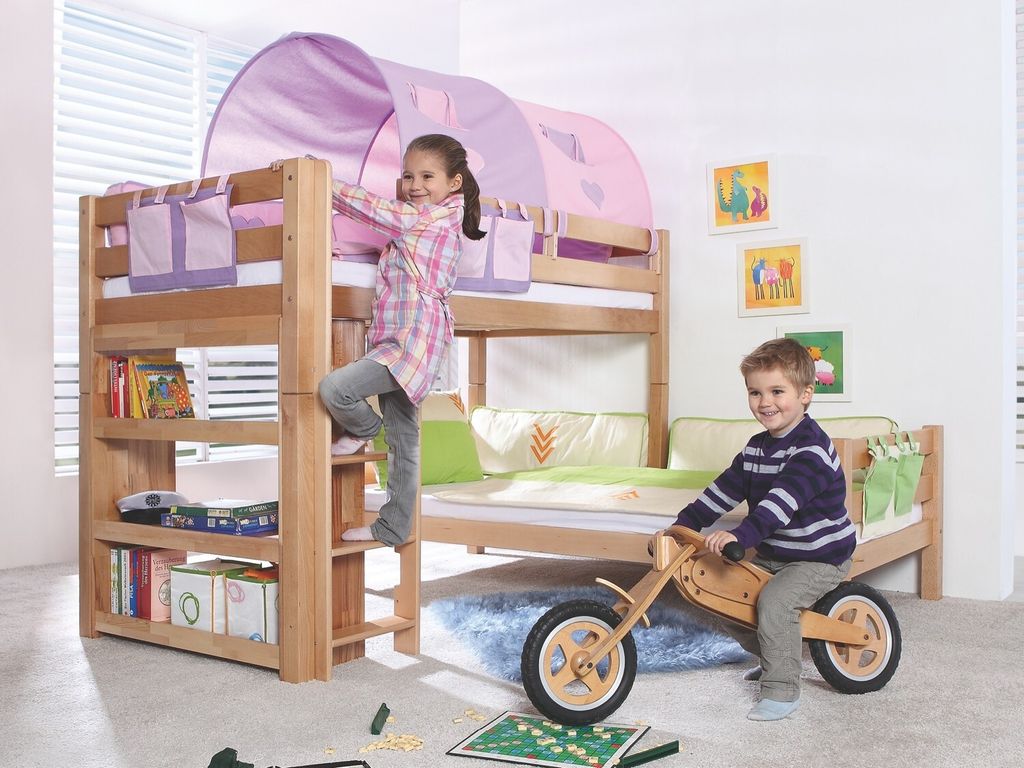 Etagen- bzw. 2. Einzelbetten Beni Buche massiv Natur lackiert 90x200 cm