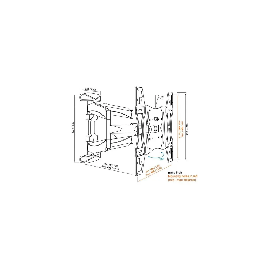 Support TV Mural 600x400 Vogels Base 45 L Fixation Robuste et Fluide - 9
