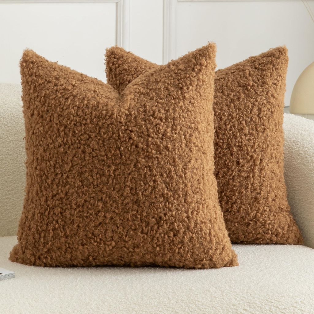 Set mit 2 Kissenbezügen aus Kunstfell mit Teddybär-Motiv, weiche, flauschige Sherpa-Kissenbezüge, dekorative Schaffellkissenbezüge für Sofa, S...