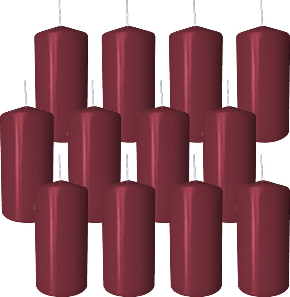 12 Stumpen Kerzen 60x120mm bordeaux Produktbild 