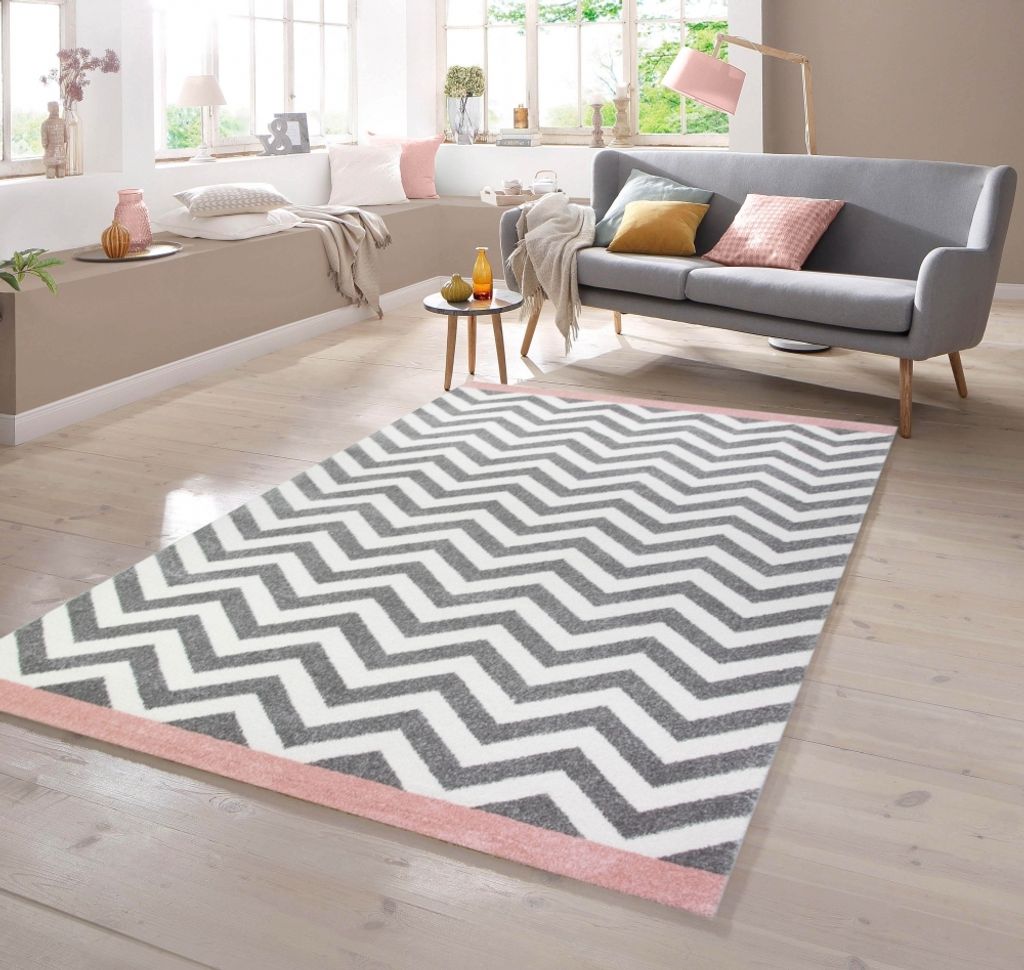 Tappeto in stile scandinavo nei colori rosa, crema e grigio Immagine del prodotto 