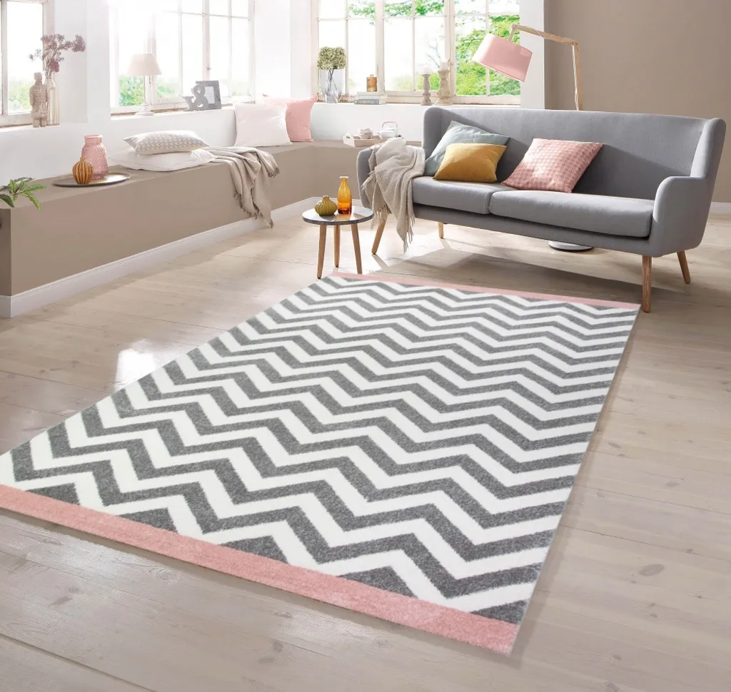 Tapis scandinave antidérapant rose gris 80x150 cm - Entretien facile