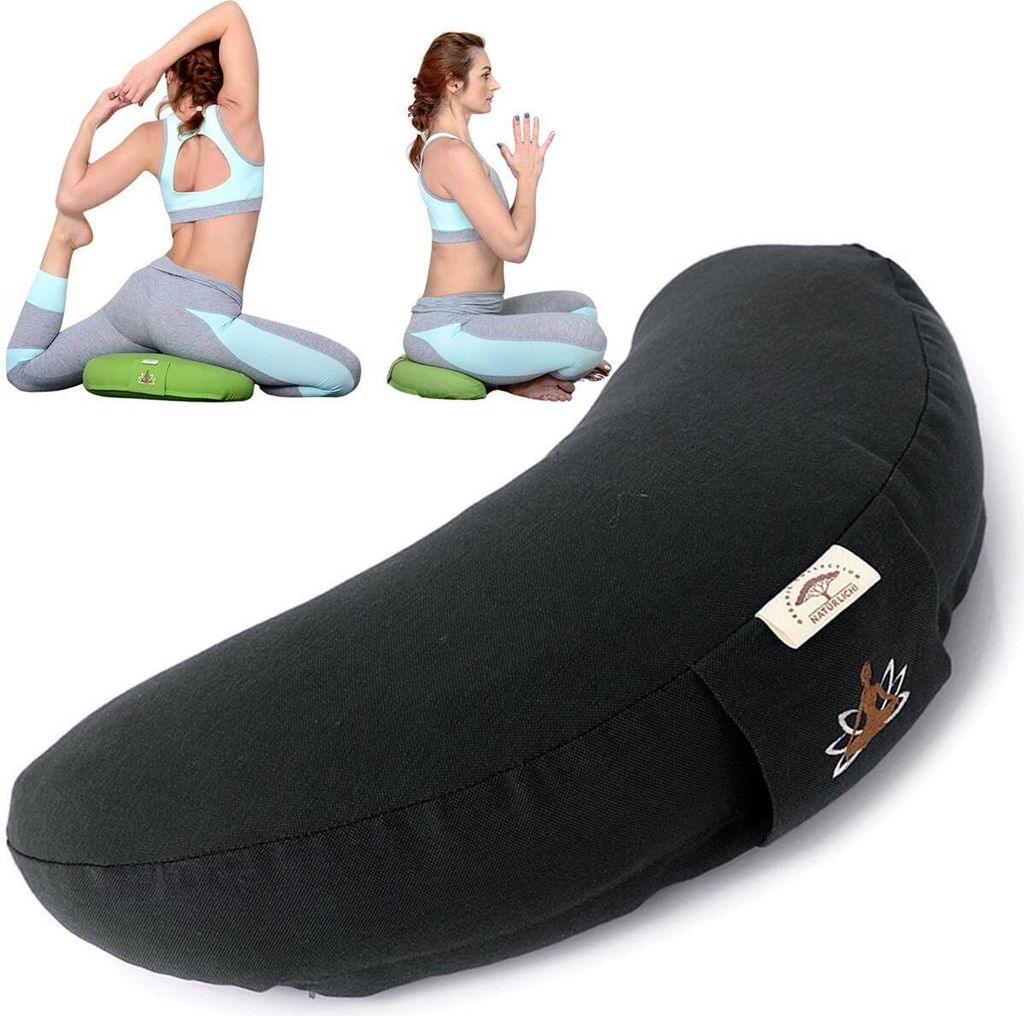 Halbmond Yogakissen | Meditationskissen mit Buchweizenschalen-Füllung Schwarz