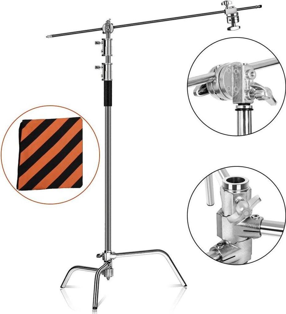Fotostativ mit Lichtstativ, höhenverstellbar, aus langlebigem Edelstahl, 2.6M