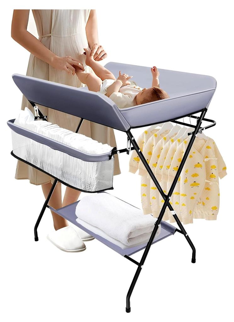 Faltbarer Wickeltisch für Babys mit Sicherheitsgurt und Ablagefächern, Tragfähigkeit 25 kg, 80 * 63 * 16 cm, mobile Wickelkommode