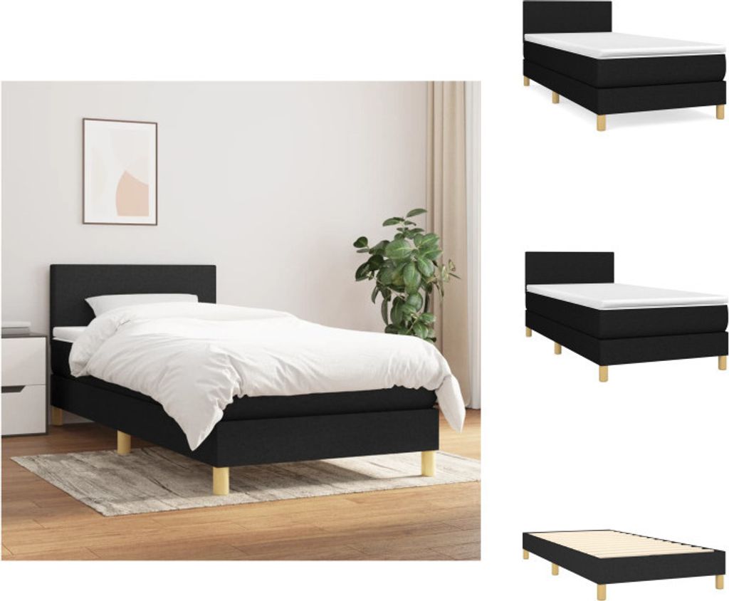 vidaXL Boxspringbett mit Matratze Schwarz 100x200 cm Stoff Produktbild 