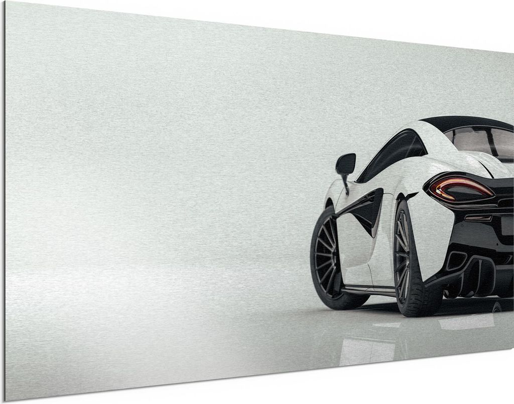 DEQORI Alu-Dibond Bild Silber 100x50 cm 'Sportliches Auto' Wandbild Metall dünn Design