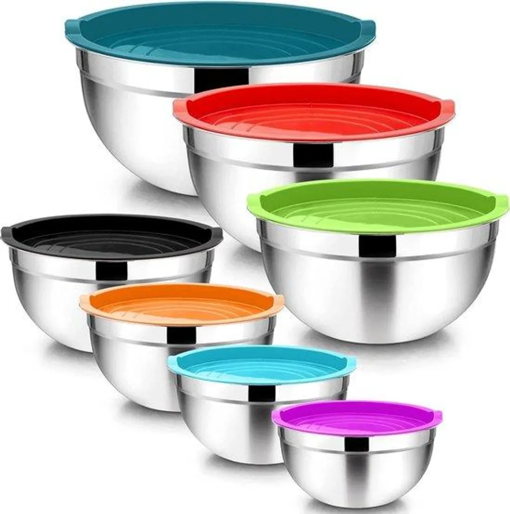 Saladiers multifonctions en inox avec couvercles hermétiques - 7 pièces