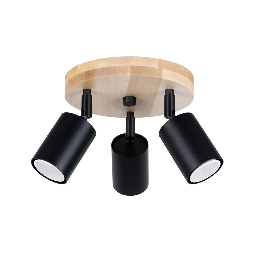 Lampada Soffitto Design VERDO 3P Nero/Legno 3xGU10 Sollux Lighting