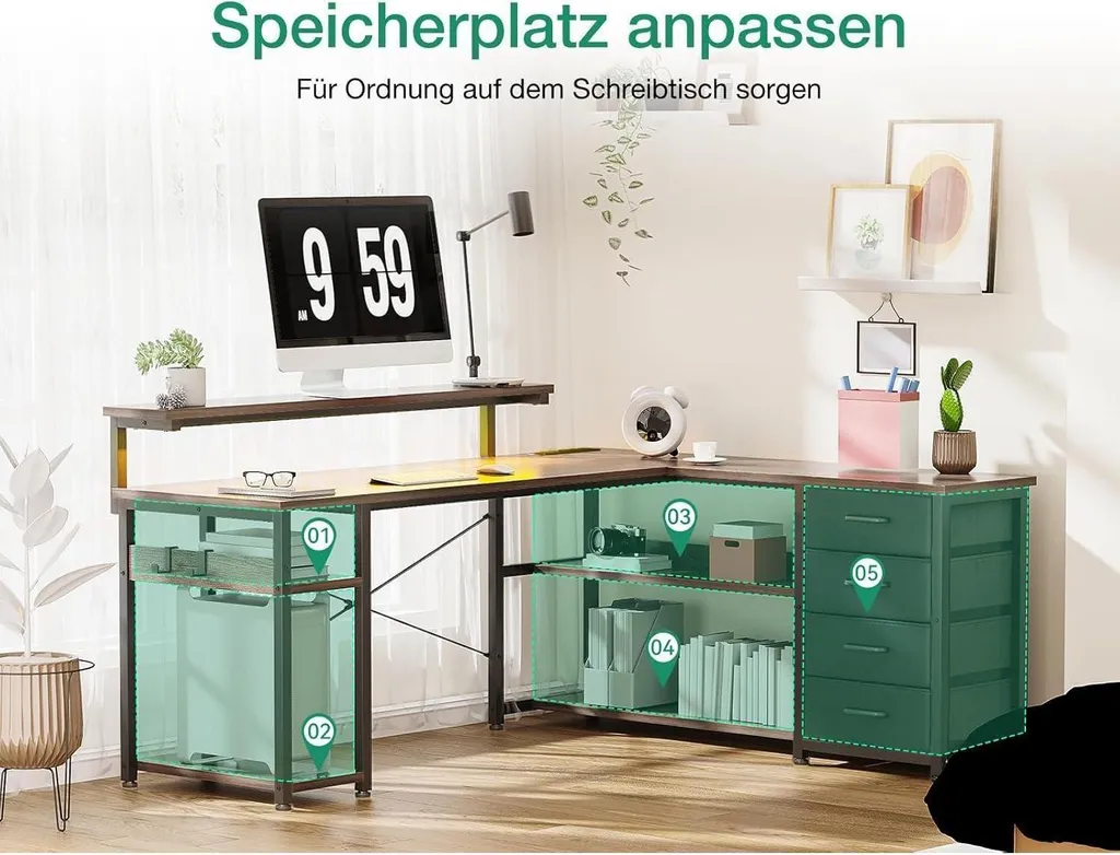 Bureau d'angle gaming avec LED et tiroirs de rangement ODK - 6