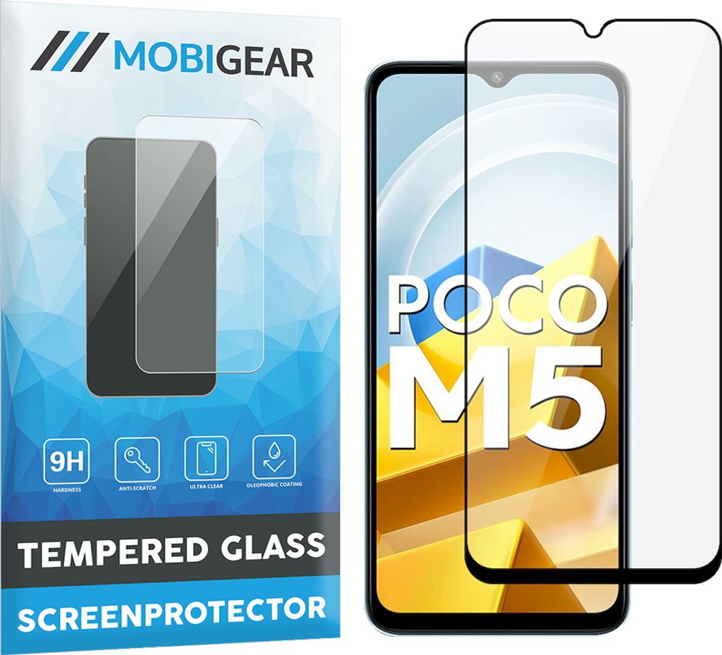 Mobigear Premium POCO M5 Panzerglas Gehärtetes Glas Displayschutz - Hüllenfreundlich - Schwarz