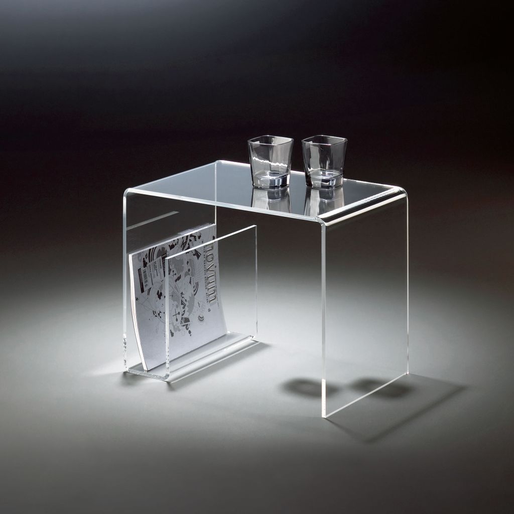Hochwertiger Acryl-Glas Beistelltisch mit Zeitungsfach, klar, 48 x 32 cm, H 38 cmAcryl-Glas-Stärke 8 mm