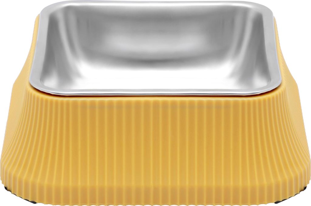 Belle Vous Gelber Edelstahl Hundenapf - 550 ml Hundenapf erhöht - Für Futter und Wasser - rutschfest und Auslaufsicher - Katzennapf erhöht - Für