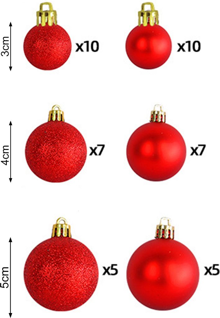 44 Stück 3/4/5 cm Weihnachtskugel, unzerbrechlich, auffälliger bunter Weihnachtsbaumkugel-Anhänger für festliche Party-Dekoration