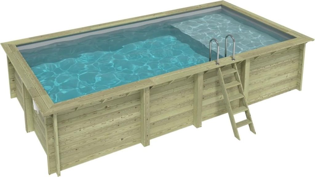 Pool AQUA 7 x 3.75 - H.1.45 m mit Liegefläche, grau, mit Stahlprofilen zum Einbetonieren