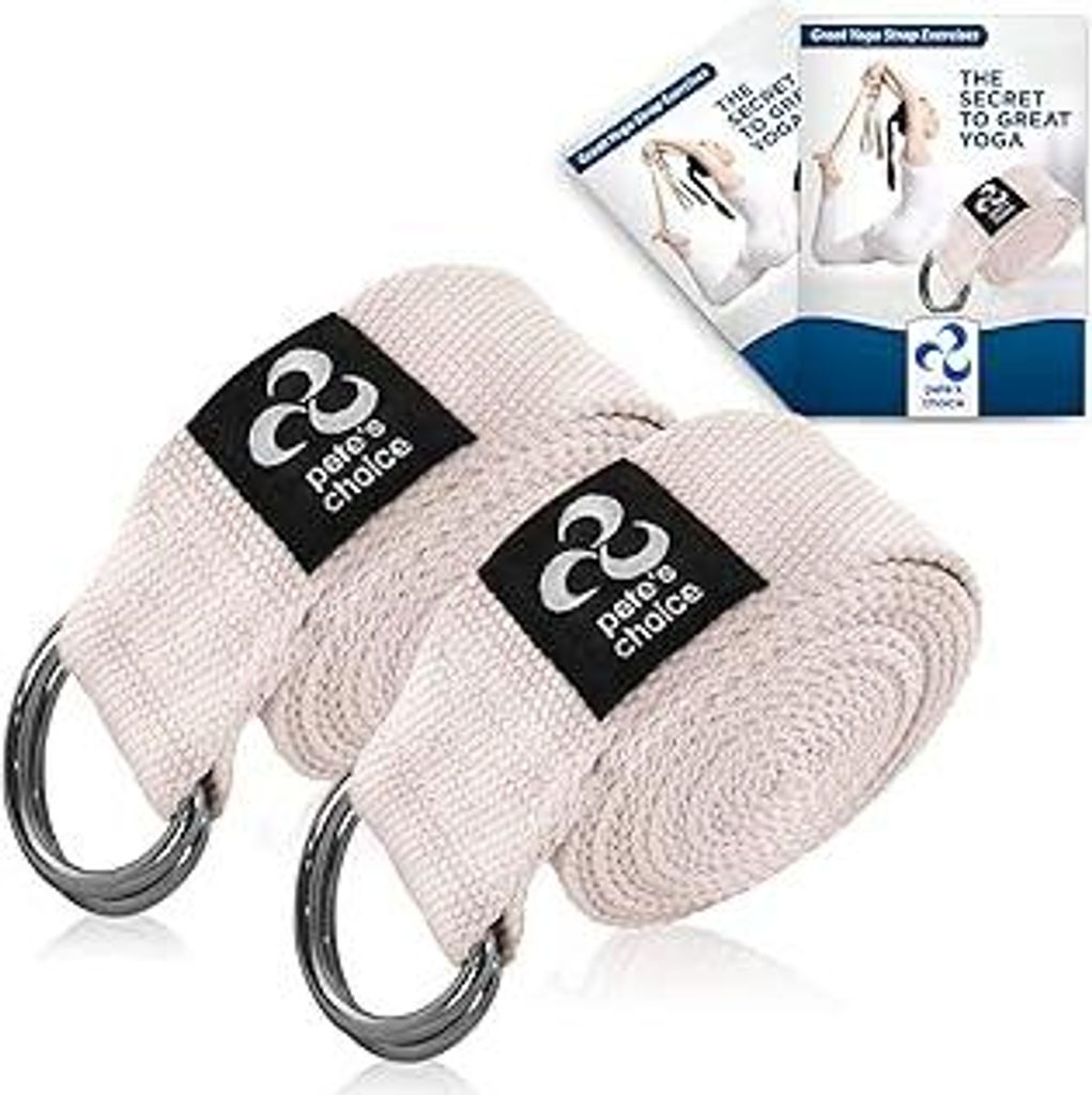 pete's choice 2ER 2,4m Yogagurte aus Baumwolle mit D-Ring - INKLUSIVE eBook I Für Pilates, Yoga und Fitness Training I Für Dehnungen, mehr Flexib...