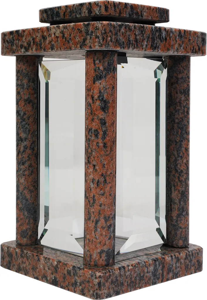 Lampe funéraire carrée arrondie granit gneiss - Lanterne de deuil 20cm