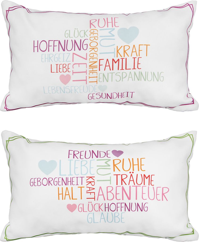 Gilde Kissen, rechteckig, "Schlagworte", Spruch, Polyester, creme, mehrfarbig, B. 50 cm, H. 30 cm 47414 4063387474143 2 Stück (2-fach sortiert)