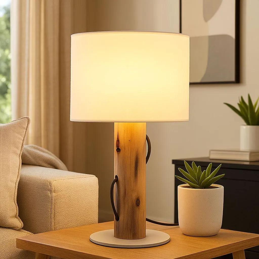 Petite lampe de bureau bois brun pour lecture sans reflet, E14 32 cm