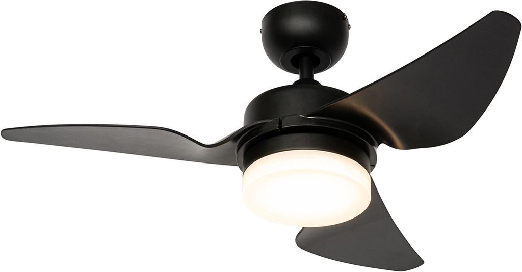 QAZQA - Modern Deckenventilator mit beleuchtung Schwarz 86,7 cm inkl. LED Dimmbar mit Fernbedienung - Yuki Dimmer I Dimmbar I Wohnzimmer I Schlafzi...