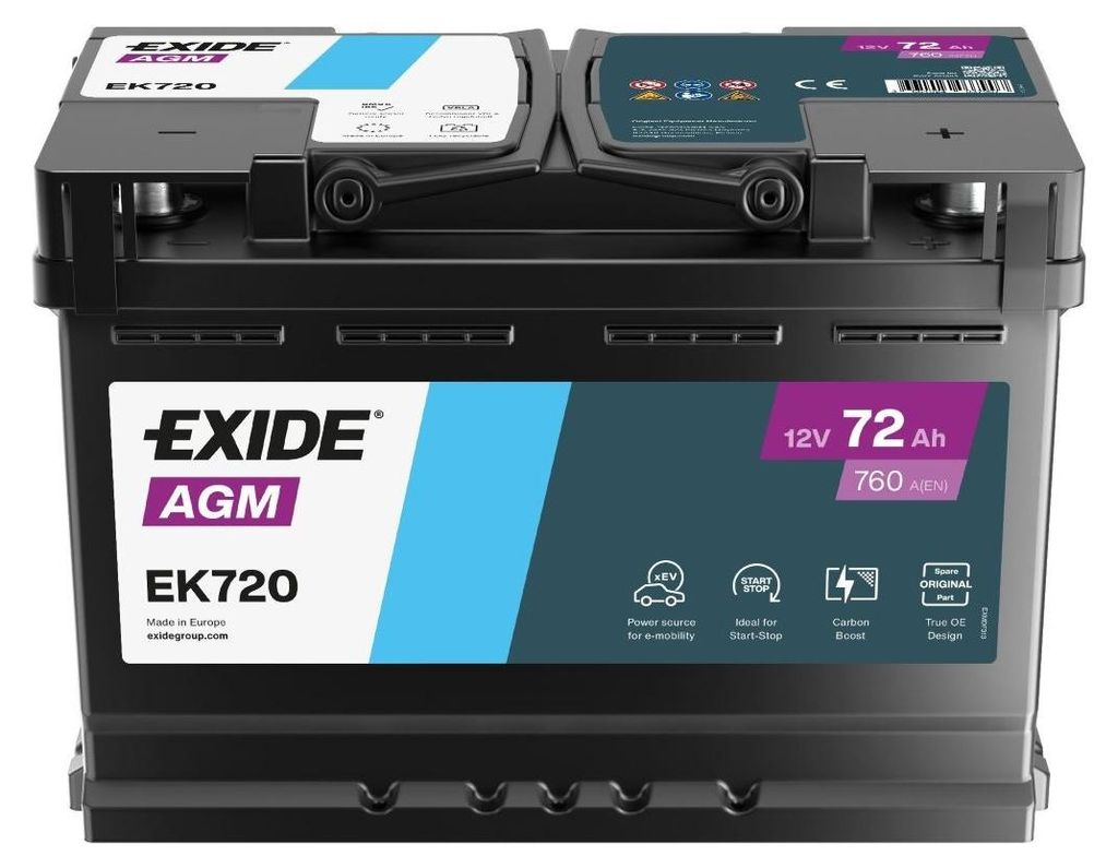 Exide EK720, AGM (Absorbierende Glasmatte), 72 Ah, 12 V, Produktbild 