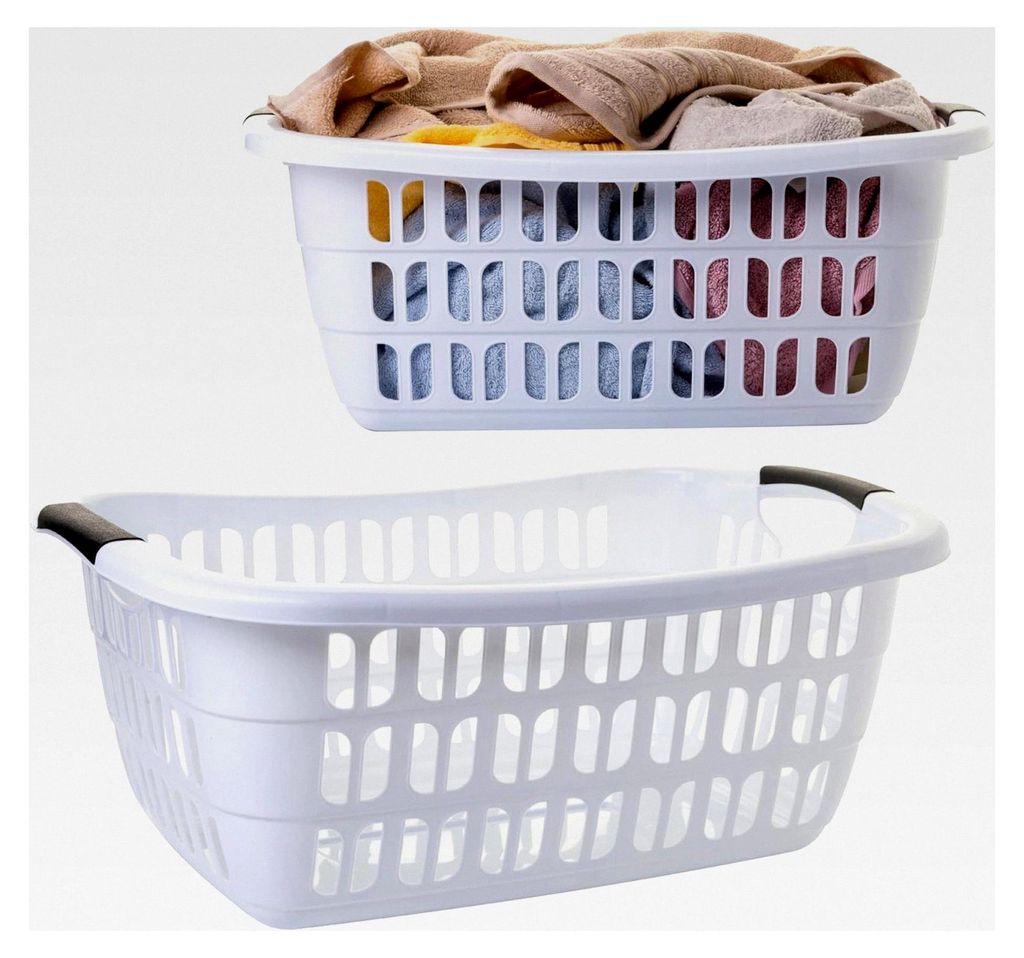 Wäschekörbe, 2er Set - Große und stabile Wäschekörbe mit Griffen, Grau - Für einfachen Transport und Handhabung von Wäsche