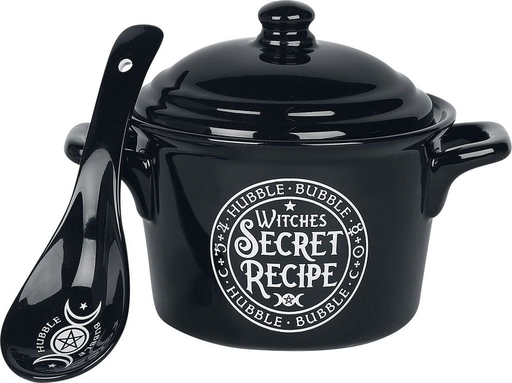 Alchemy England Müslischale Hexenkessel mit Löffel schwarz/weiß Standard