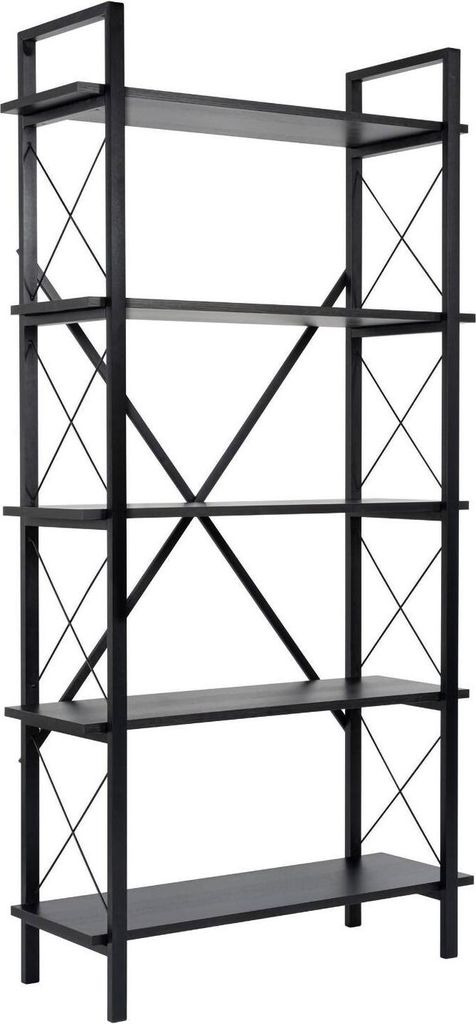 Bücherregal Suriel, Büroregal, Mobiler Buchhalter, Bücherbrett, 90x34 h180 cm, Schwarz