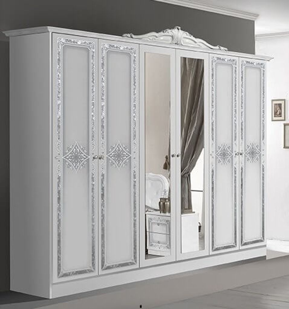 Kleiderschrank 6trg Luisa in Weiß Silber Design