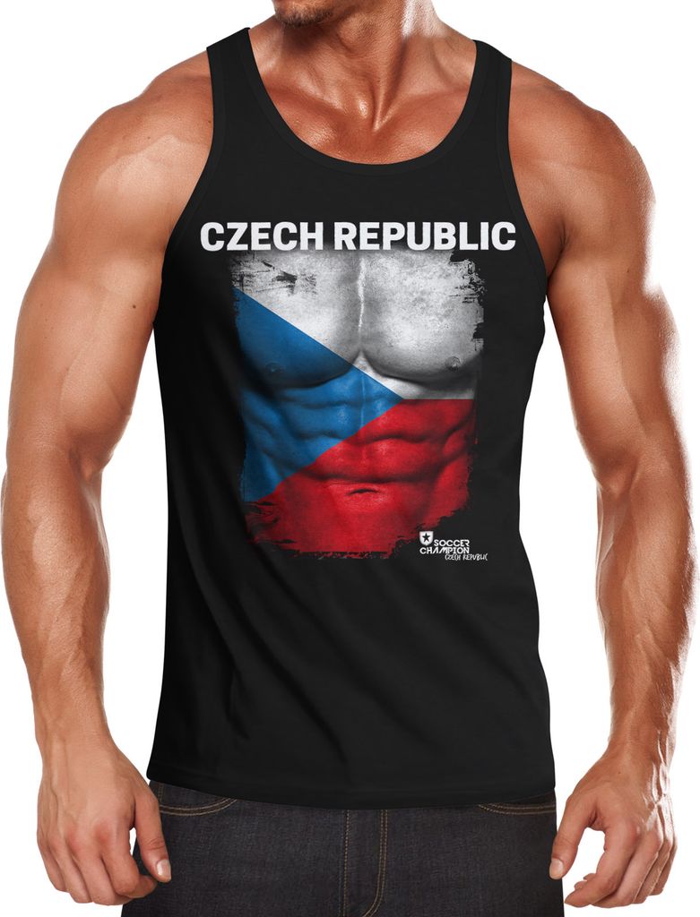 EM Tanktop Herren Fußball Tschechien Flagge Fanshirt Waschbrettbauch MoonWorks M