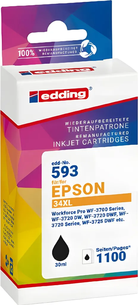 Cartouche d'encre Noire Edding compatible Epson 34XL série Balle de Golf