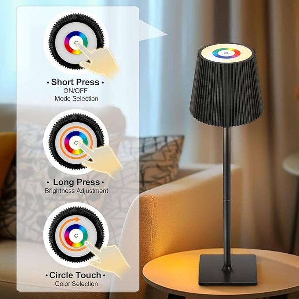 Tischlampe Kabellos, RGB LED Tischleuchte, Dimmbar Touch Produktbild 2