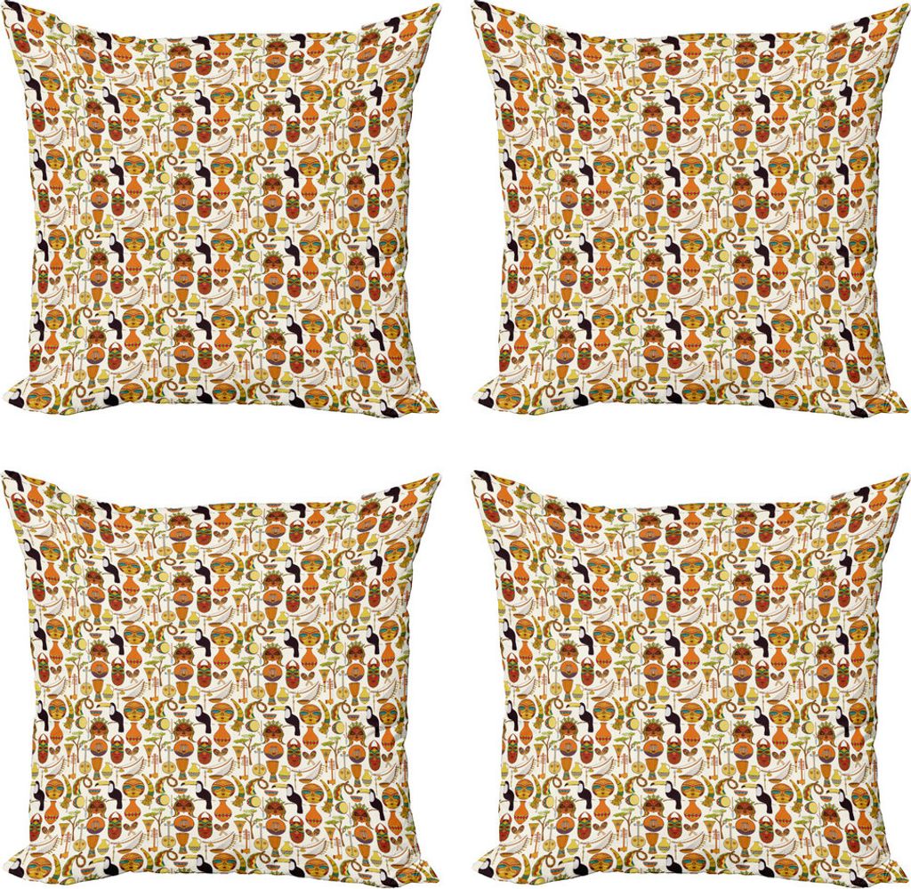 ABAKUHAUS Ethnisch Kissenbezug Set (4 Stück), Artikel Tukane und Kultur, Moderner Doppelseitiger Digitaldruck, 50 cm x 50 cm, Mehrfarbig