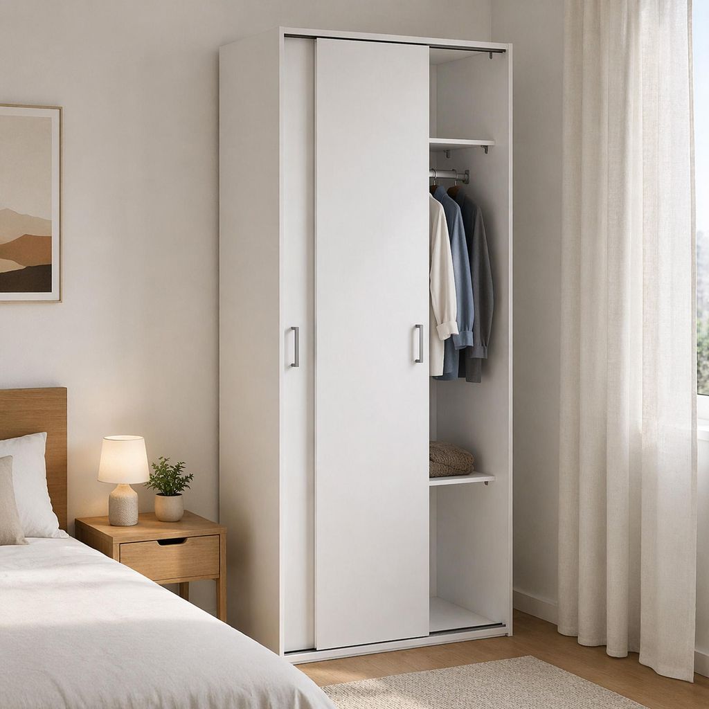 Dmora Guardaroba 2 Ante Cindy 48.25x175.4h cm Bianco, Immagine del prodotto 