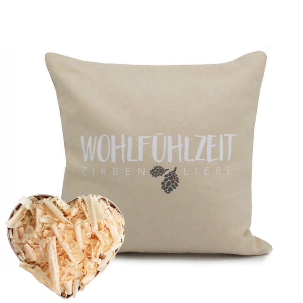 Herbalind Zirbenkissen 25x25cm Natur "Wohlfühlzeit - Zirbenliebe"