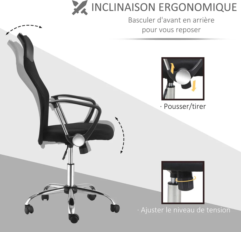 Fauteuil de bureau mal de dos solution ergonomique réglable maille noir - 6