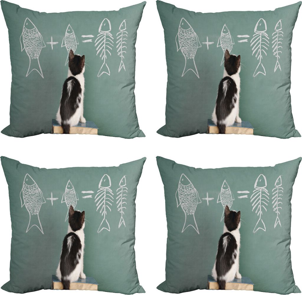 ABAKUHAUS Kätzchen Kissenbezug Set (4 Stück), Arithmetic Fisch Problem, Moderner Doppelseitiger Digitaldruck, 60 cm x 60 cm, Mehrfarbig
