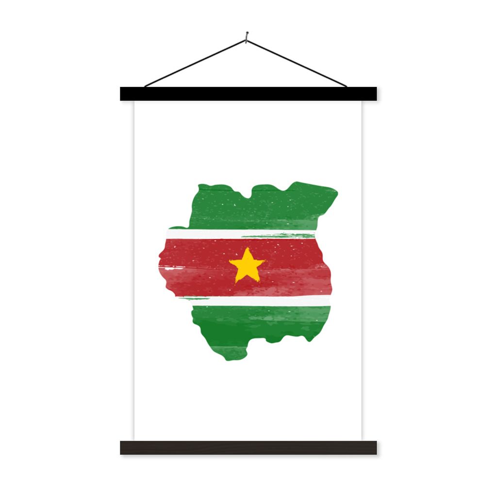 MuchoWow Textilposter Karte mit Flagge Suriname 60x90 cm mit schwarzem Rahmen - Poster Wohnzimmer