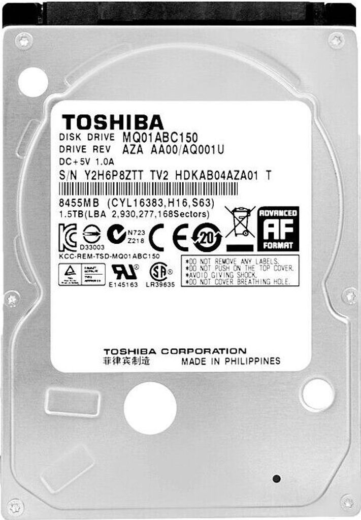 Festplatte Toshiba 1.5Tb MQ01ABC150 8Mb Cache 5400Rpm Sata II 2,5" Zoll