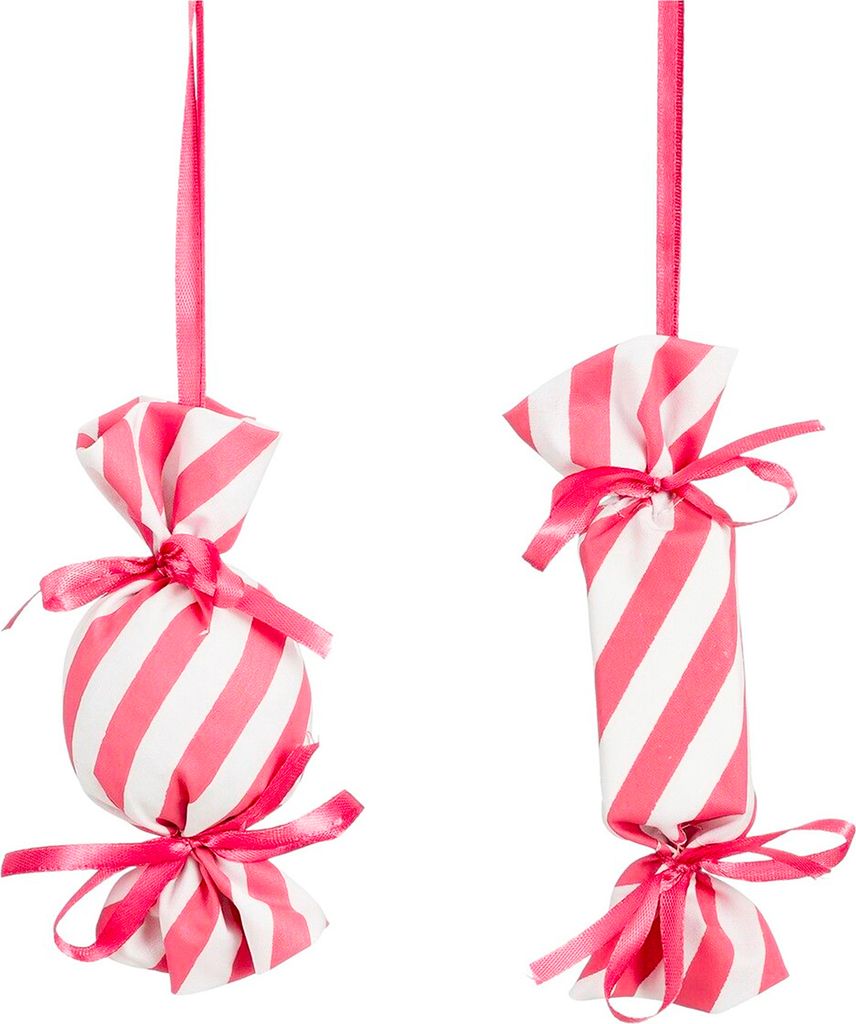 Satz von 2 Ornamenten: rosa und weißes Bonbon 13 cm
