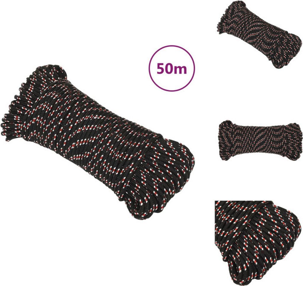 vidaXL Bootsseil Schwarz 4 mm 50 m Polypropylen - Seile